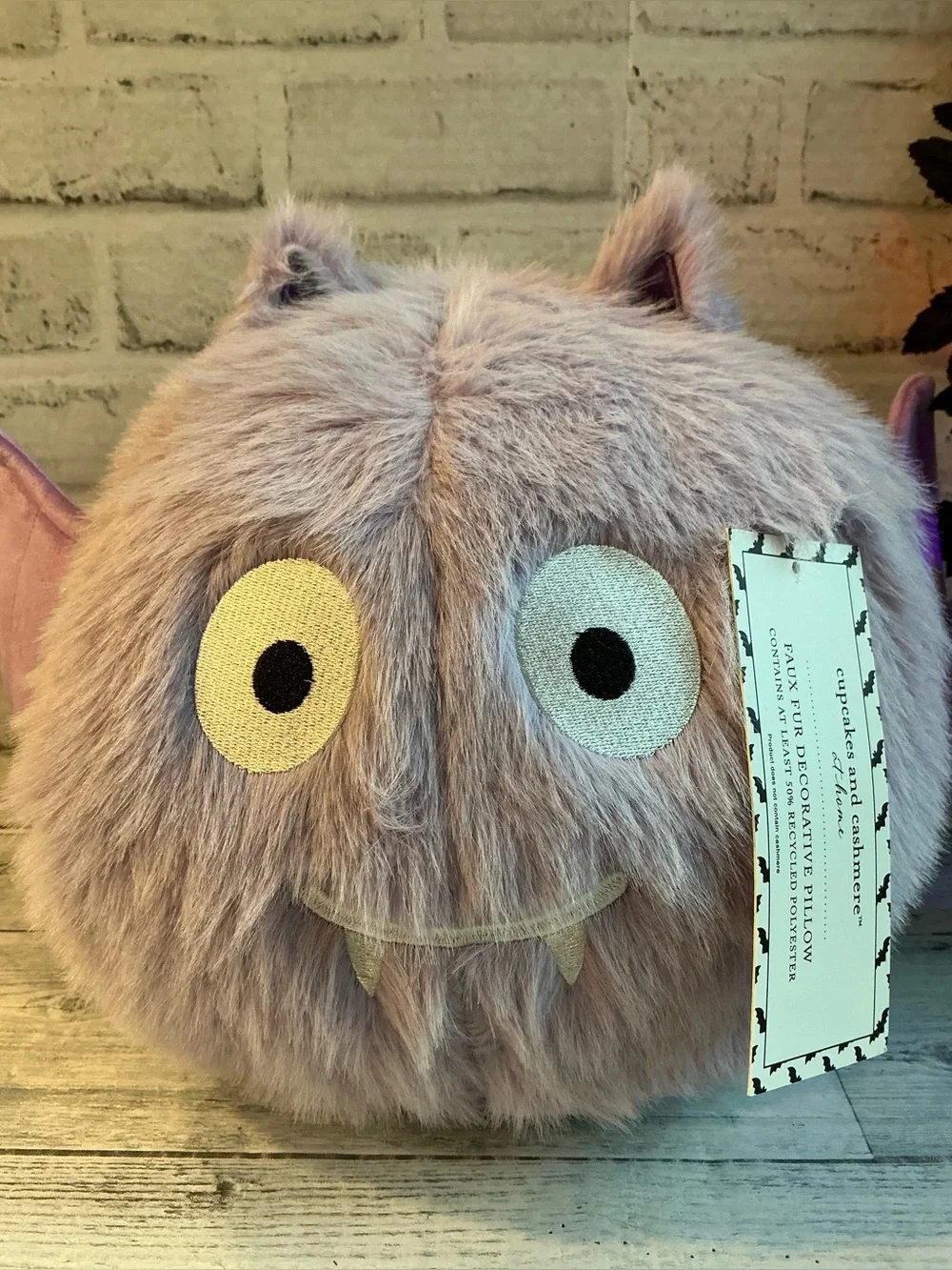CUPCAKES & CASHMERE 10x10 whimsy bat furball shaped pillow